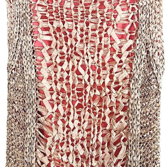 RACHEL ROY Taupe Open Knit Crochet Midi Tank Dress w/ Coral & Metallic Copper - Picture 7 of 8